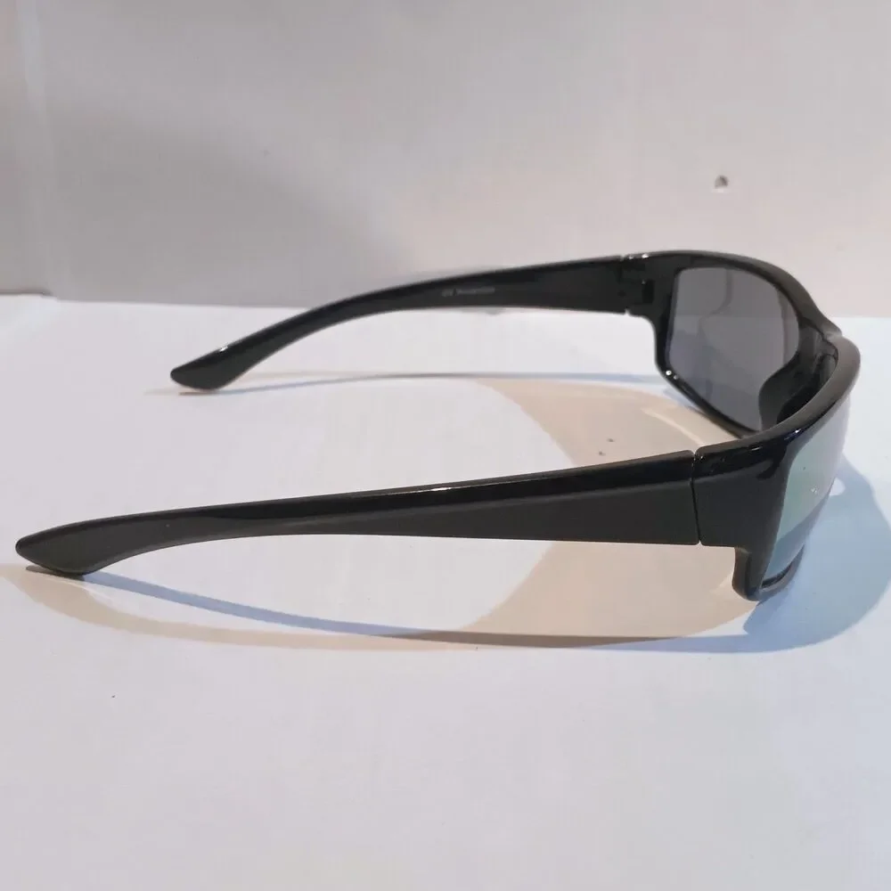 Mens Wrap Around Polarized Sunglasses-Black-Mirrored Lens-UV Protection-Sports